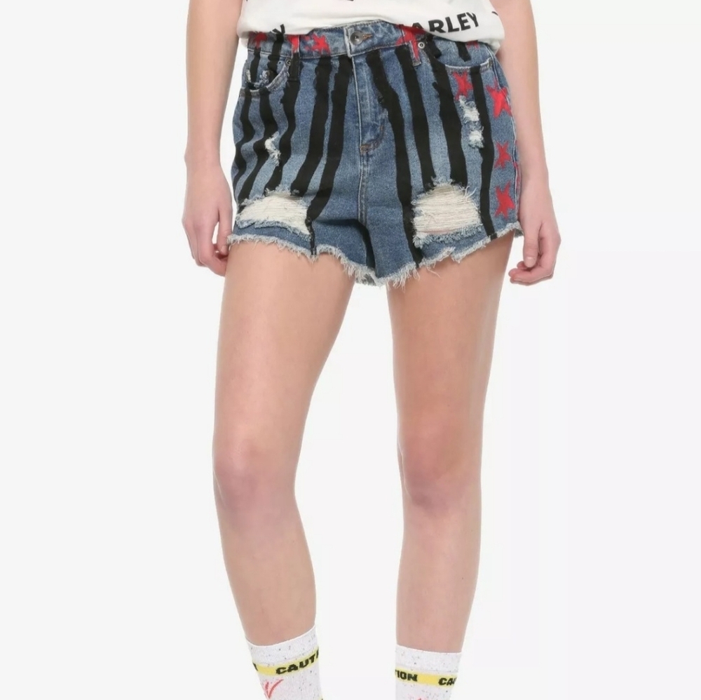 Her Universe Blue and Black Jean Shorts with Red Stars